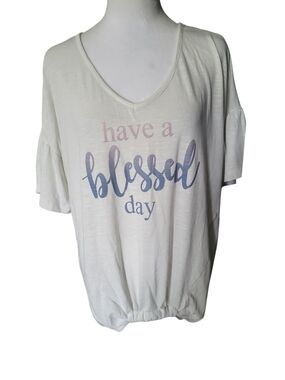 Have a Blessed Day Short Sleeve V-Neck Tee  White sz M